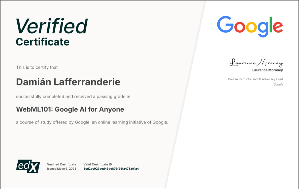 Certificado Google AI for Anyone — Google